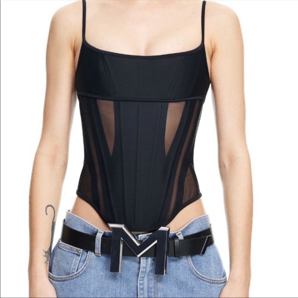 Mugler x H&M Corset mesh panel top, black, Size S